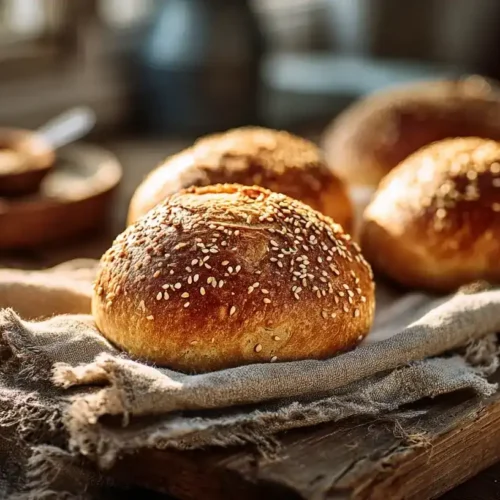 Knusprige Roggenbrötchen frisch gebacken auf Holzbrett