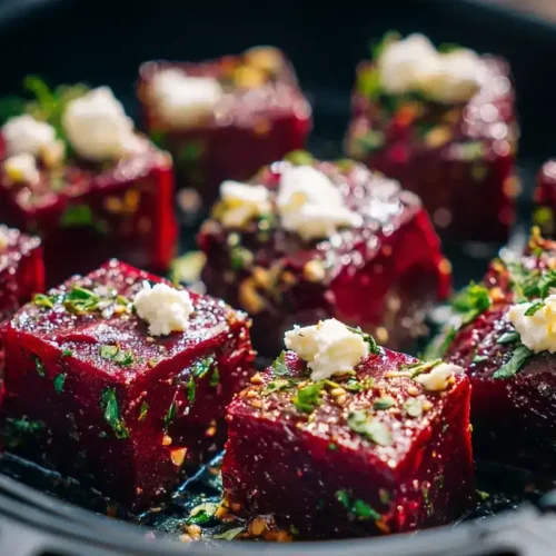 Rote Bete aus der Heißluftfritteuse mit Feta und Kräutern serviert