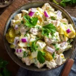 Cremiger Thunfisch-Eiersalat auf frischem Brot serviert