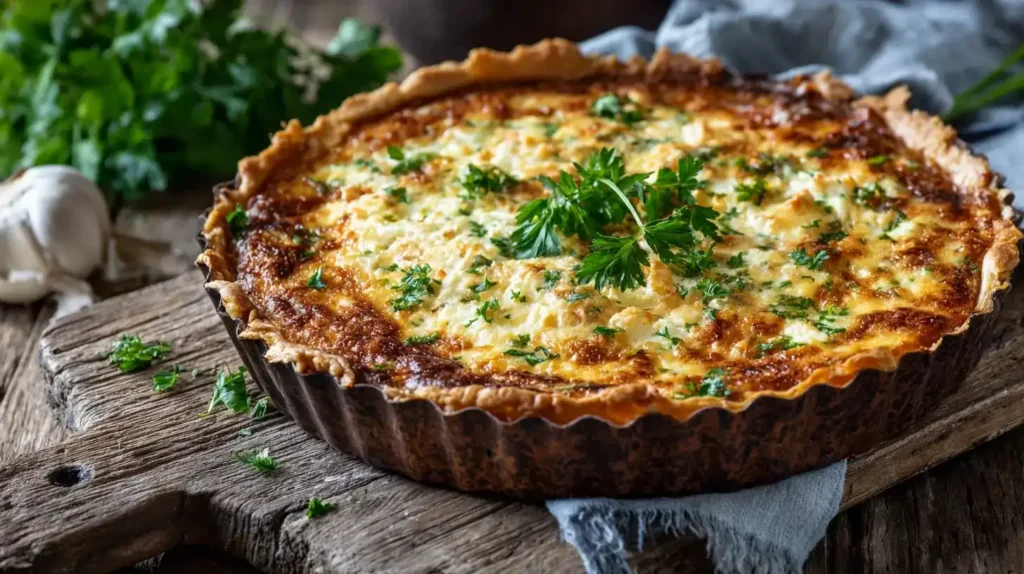 Angeschnittene Thunfisch-Quiche mit cremiger Füllung und knusprigem Käse