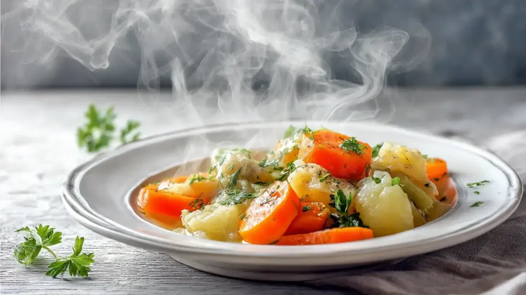Vegetarisches Kohlrabigemüse Rezept mit Kartoffeln und Möhren, bunt angerichtet
