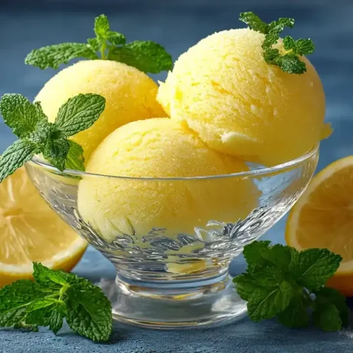Zitronensorbet in Glas serviert mit Minze