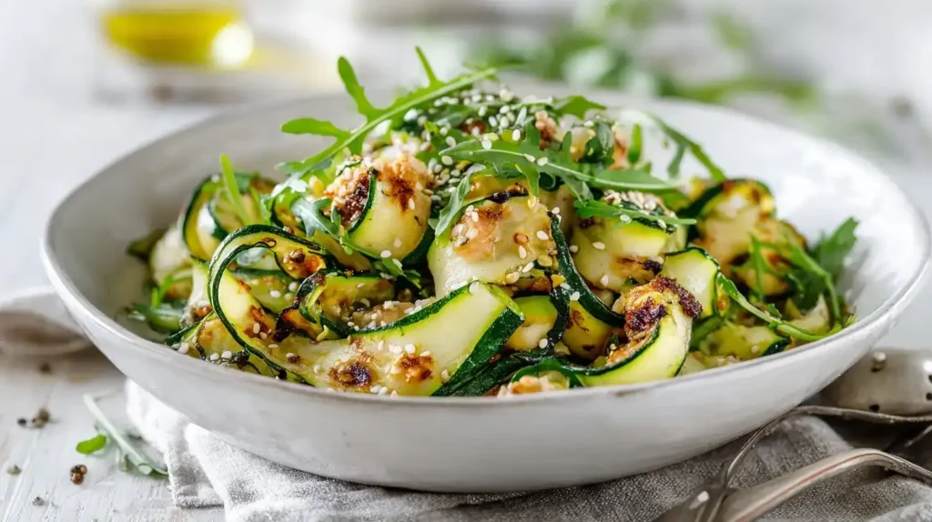 Frischer Zucchini-Thunfisch-Salat mit Rucola und Zitronen-Olivenöl-Dressing