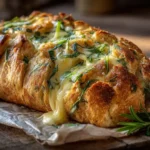 Frisch gebackenes Zupfbrot mit geschmolzenem Käse und Knoblauchbutter